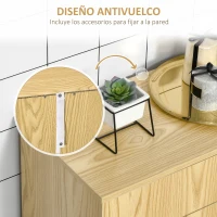 kleankin Armario de Baño con 2 Puertas y 2 Estantes Ajustables de 7 Niveles Mueble Auxiliar de Almacenaje para Salón Cocina Antivuelco 60x30x80 cm Natural(m-7)