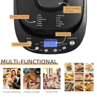 HOMCOM Digital Bread Maker 550W 12-in-1 Programmed Bread Machine with 13-Hour Delay Timer 60 Minutes Keep Warm Function Non-stick Pan 3 Crust Colors 2 Loaf Size Black(m-7)