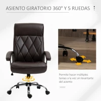 Vinsetto Silla Despacho Ergonómica Silla de Escritorio para Ordenador Giratoria y Basculante con Respaldo Alto y Reposacabezas Acolchado Piel Sintética 66x69x113-121 cm Marrón(m-6)