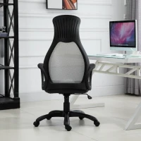 Vinsetto Sedia da Ufficio Ergonomica con Imbottitura di 10cm, Altezza Regolabile e Sistema di Dondolamento, 65x67x118.5-128cm, Tessuto Grigio(m-10)