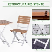Outsunny Conjunto de Muebles de Jardín de 3 Piezas Muebles de Exterior Plegable con 1 Mesa y 2 Sillas de Madera para Terraza Patio Balcón Natural(m-6)