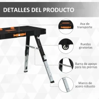 DURHAND Banco de Trabajo 5 en 1 Mesa de Trabajo con Altura Ajustable en 3 Niveles Patas Retráctiles 4 Ruedas Carga 150 kg Como Caballete de Sierra para Taller Garaje 105x74x80 cm Negro(m-8)