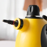 HOMCOM Handheld Steam Cleaner for Chemical Free Cleaning, Portable Multi-purpose Steamer with 9 Pieces Accessory for Kitchen, Bathroom, Window, Car Seat, Carpet, Sofa, 1050W, 350ML Tank, Yellow(m-9)