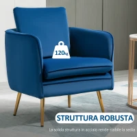 HOMCOM Poltroncina in Velluto Imbottita con Braccioli, 63x61x80cm, Blu(m-5)