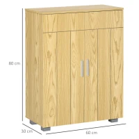 kleankin Armario de Baño con 2 Puertas y 2 Estantes Ajustables de 7 Niveles Mueble Auxiliar de Almacenaje para Salón Cocina Antivuelco 60x30x80 cm Natural(m-3)
