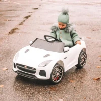 HOMCOM 6V Rechargeable Battery Ride-On Car Licensed Jaguar F-type SVR Forward Reverse Lights Horn Music Player w/ Seat Belt White(m-14)