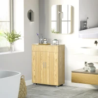 kleankin Armario de Baño con 2 Puertas y 2 Estantes Ajustables de 7 Niveles Mueble Auxiliar de Almacenaje para Salón Cocina Antivuelco 60x30x80 cm Natural(m-2)