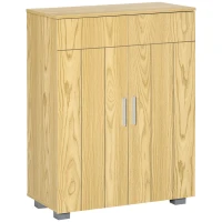 kleankin Armario de Baño con 2 Puertas y 2 Estantes Ajustables de 7 Niveles Mueble Auxiliar de Almacenaje para Salón Cocina Antivuelco 60x30x80 cm Natural(m-1)