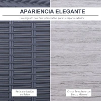 Outsunny Conjunto de Muebles de Jardín 3 Piezas Juego de 2 Sillas y Mesa con Encimera de Cristal Templado Efecto Mármol Terraza Piscina 53,5x80,5x76 cm Gris(m-4)