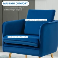 HOMCOM Poltroncina in Velluto Imbottita con Braccioli, 63x61x80cm, Blu(m-4)
