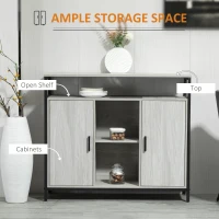 HOMCOM Modern Sideboard, Steel Frame Storage Cabinet with 2 Doors and Adjustable Shelves for Living Room, Hallway, Light Grey(m-4)