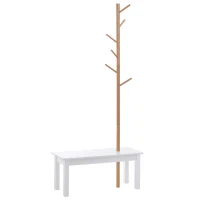 HOMCOM Banca cu Cuier in Bambù, Culoare Alb si Lemn, 80x30x180cm(m-1)