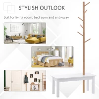 HOMCOM Banca cu Cuier in Bambù, Culoare Alb si Lemn, 80x30x180cm(m-4)