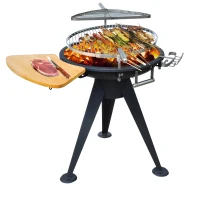 Outsunny Round  BBQ Grill W/Cutting Board-Black(m-1)