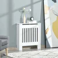 HOMCOM Mască pentru Calorifer din Lemn cu Lamele Verticale și Raft Superior, 78x19x81 cm, Alb(m-2)