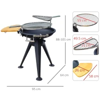 Outsunny Round  BBQ Grill W/Cutting Board-Black(m-3)