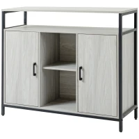HOMCOM Modern Sideboard, Steel Frame Storage Cabinet with 2 Doors and Adjustable Shelves for Living Room, Hallway, Light Grey(m-12)