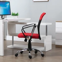 Vinsetto Silla de Oficina Ergonómica Silla de Escritorio Basculante y Giratoria con Altura Ajustable del Asiento Reposabrazos y Ruedas 57x57x93-103 cm Rojo(m-7)