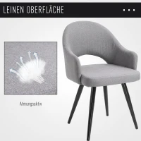 HOMCOM Esszimmerstuhl, Wohnzimmerstuhl, Bürostuhl, Polsterstuhl, Sessel mit Armlehne, Leinen Stahl, Grau, 56 x 58,5 x 84,5 cm(m-4)