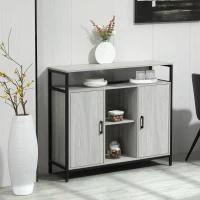 HOMCOM Modern Sideboard, Steel Frame Storage Cabinet with 2 Doors and Adjustable Shelves for Living Room, Hallway, Light Grey(m-2)