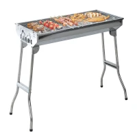 Outsunny Portable Charcoal BBQ Grill, Stainless Steel,73Lx33Wx71H cm-Silver(m-12)