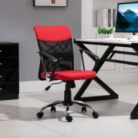 Vinsetto Silla de Oficina Ergonómica Silla de Escritorio Basculante y Giratoria con Altura Ajustable del Asiento Reposabrazos y Ruedas 57x57x93-103 cm Rojo(m-2)
