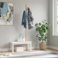 HOMCOM Banca cu Cuier in Bambù, Culoare Alb si Lemn, 80x30x180cm(m-2)