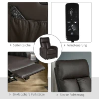 HOMCOM Massagesessel mit Liegefunktion Fußstütze Relaxsessel Fernsehsessel Kunstleder Braun 76,5 x 96 x 106,5 cm(m-6)