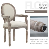 HOMCOM Dining Chair Vintage Round Back Solid Wood Frame for Living Room, Kitchen Upholstered Seat, Cream(m-7)
