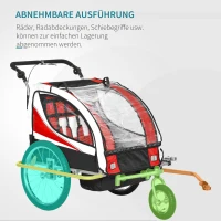 HOMCOM Kinderanhänger Fahrradanhänger Kinder Anhänger für 2 Kinder Regenschutz atmungsaktiv Rot-Schwarz 155 x 88 x 108 cm(m-5)