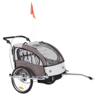 HOMCOM Kinderanhänger Fahrradanhänger mit Regenschutz atmungsaktiv Oxfordgewebe Cream-Kaffeebraun 155 x 88 x 108 cm(m-1)