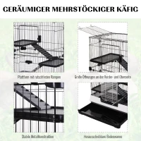 PawHut Kleintierkäfig mit 4 Räder Käfig 3 Öffnungen 2 Plattformen Metall Schwarz 81,2 cm x 52,7 cm x 110 cm(m-4)