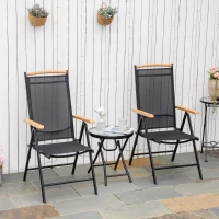 Outsunny 2er-Set Klappstuhl Gartenstuhl klappbar mit Rückenlehne Armlehne für Garten Balkon Terrasse Mesh Stoff Aluminium Schwarz 71,5 x 68 x 109 cm(m-2)