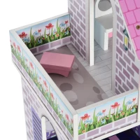 HOMCOM Puppenvilla Mädchen Spielzeug Kinder Puppenhaus aus Holz Puppenstube Dollhouse 3 Etagen mit Möbel und Zubehör 86 x 30 x 87 cm(m-8)