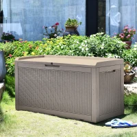 Outsunny® Rattan Kissenbox Auflagenbox Gartenbox mit Kissen Garten Metall PP 8 Hellbraun(m-2)