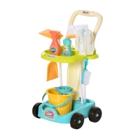 HOMCOM schoonmaakset voor kinderen rollenspel schoonmaak speelgoed 17 delig met bezem dweil stoffer PP kunststof groen + blauw + wit 30 x 29 x 55 cm(m-11)