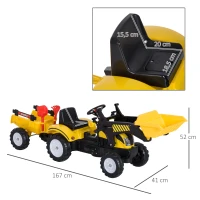 HOMCOM Trapauto met voorlader en aanhanger tractor traptractor vanaf 3 jaar kinderen(m-3)
