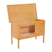 PawHut Kleintierstall Zwergkaninchenkäfig Zwergkaninchenstall wetterfest Holz Metall 90 cm x 45 cm x 65 cm(m-7)