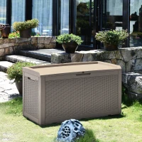 Outsunny® Rattan Kissenbox Auflagenbox Gartenbox mit Kissen Garten Metall PP 8 Hellbraun(m-9)