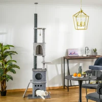PawHut krabpaal krabpaal plafond hoge klimboom met kattenspeeltje sisal pluche lichtgrijs in hoogte verstelbaar 60 x 40 x 225-255 cm(m-10)