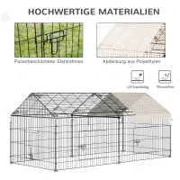 PawHut buitenverblijf buitenren konijnenhok met zonwering metaal beige 220x103x103 cm(m-4)