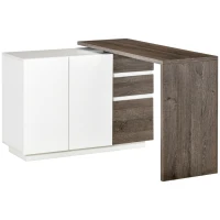 HOMCOM Bureau d'angle Bureau Informatique table de salle à manger multimédia Multi-Rangement modulable 2 Portes 3 tiroirs MDF Blanc Aspect Bois Brun foncé(m-1)