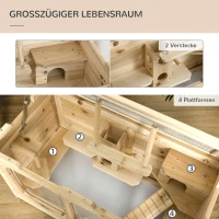 Klatka dla chomików PawHut drewniana klatka dla gryzoni klatka dla myszy z rampą huśtawką willa dla gryzoni otwierana góra lite drewno PS kolor naturalny 78 x 40 x 44 cm(m-6)