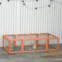 PawHut Konijnenhok konijnenkooi met buitenverblijf kleine dierenhok massief hout oranje(m-10)