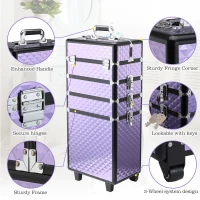HOMCOM Large Professional MUA Vertical Rolling Full Makeup Travel Train Case - Violet(m-7)