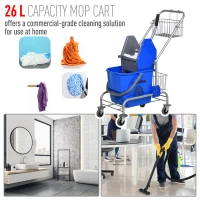 HOMCOM 26L Mop Bucket Wringer Cart w/ Storage Basket, Down Press Wringer, Wheels, Mop-Handle Holder(m-4)