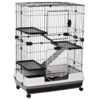 PawHut Kleintierkäfig mit 4 Räder Käfig 3 Öffnungen 2 Plattformen Metall Schwarz 81,2 cm x 52,7 cm x 110 cm(m-10)