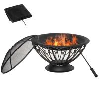 Outsunny Outdoor Fire Pit for Garden, Metal Fire Bowl Fireplace with Spark Screen, Poker, Log Grate and Rainproof Cover, Patio Heater, Bronze(m-11)