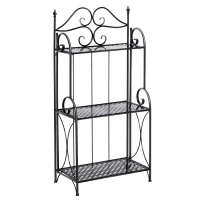 Outsunny Blumenständer, Regal, dreistöckig, klappbar, Metallrahmen, schwarz, 56 x 30 x 114cm(m-1)