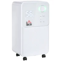 HOMCOM Déshumidificateur portable électrique silencieux 270W capacité max. réservoir 2L évacuation continue 16L/24H idéal pièces 16 m² max. blanc(m-1)